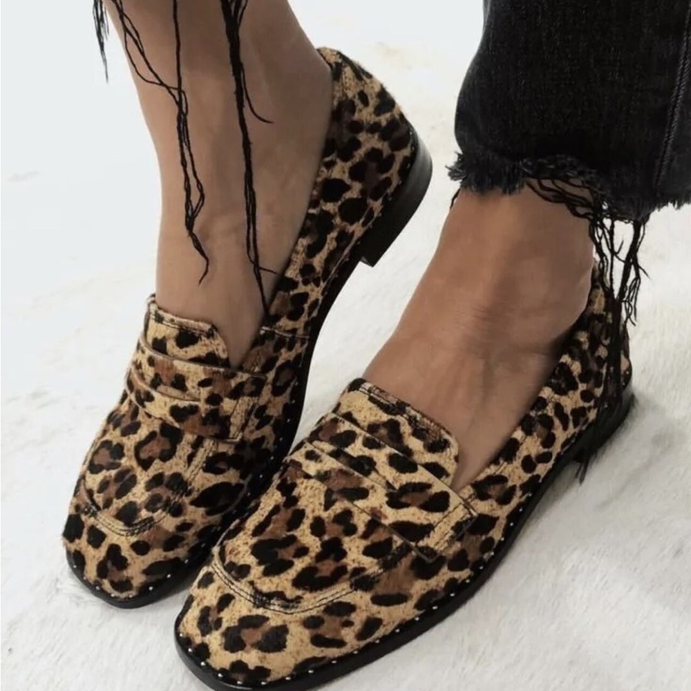 Something Navy Real Fur Amado Loafer  Animal Print Studded